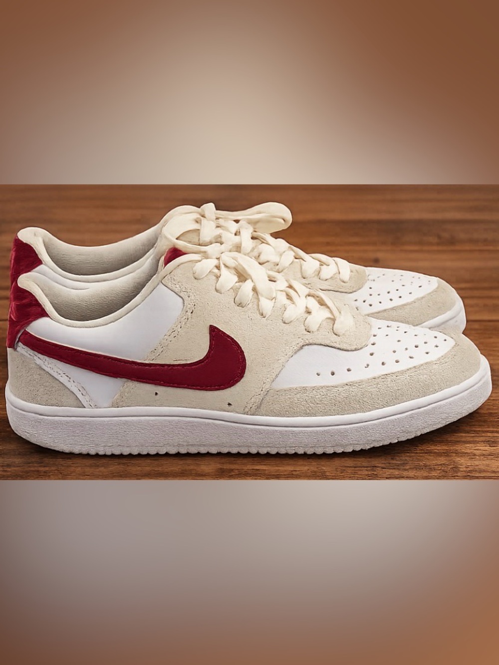 Nike Court Vision Low White Burgundy Sneakers Women’s Size 8 FQ7628-100 Casual